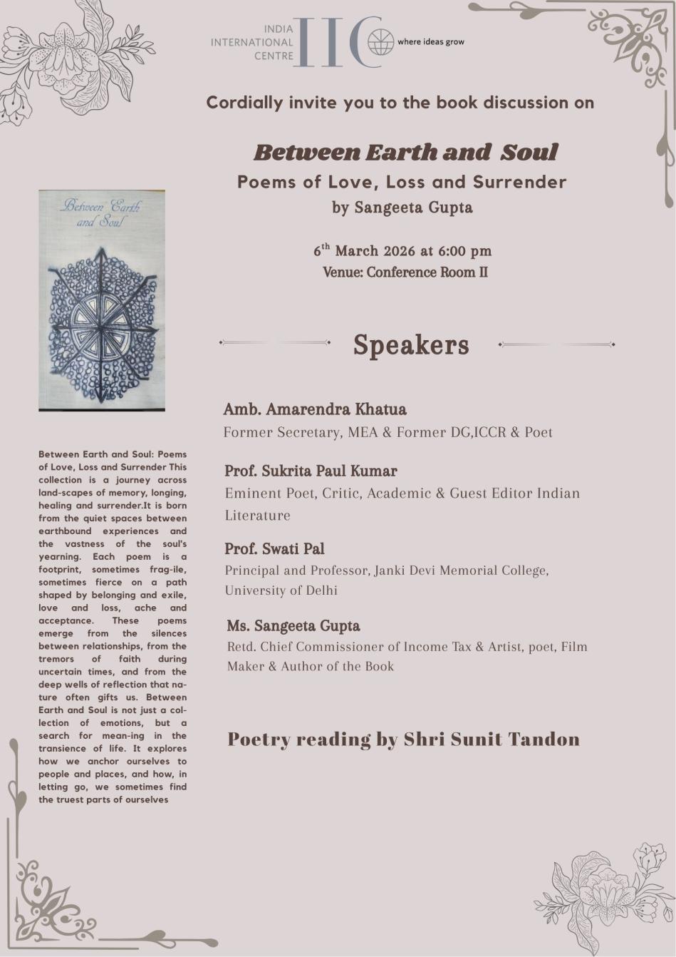 BOOK DISCUSSION GROUP  Between Earth and Soul: Poems of Love, Healing, and Faith