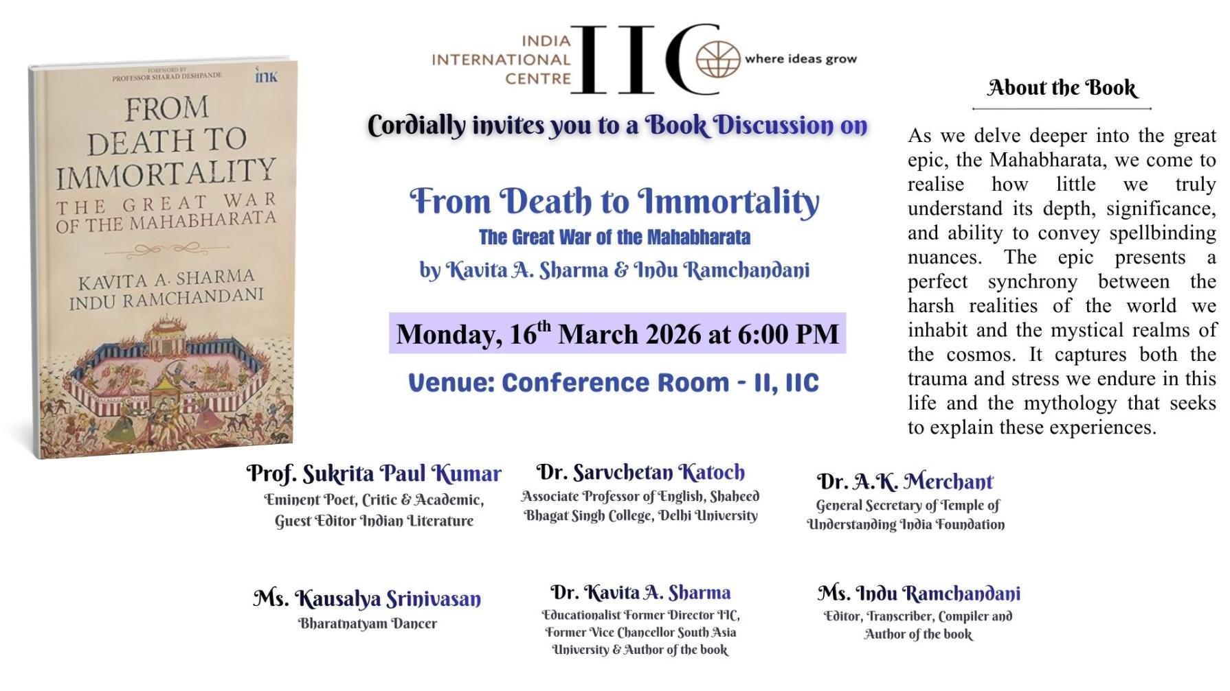 BOOK DISCUSSION GROUP  From Death to Immortality: The Great War of the Mahabharata