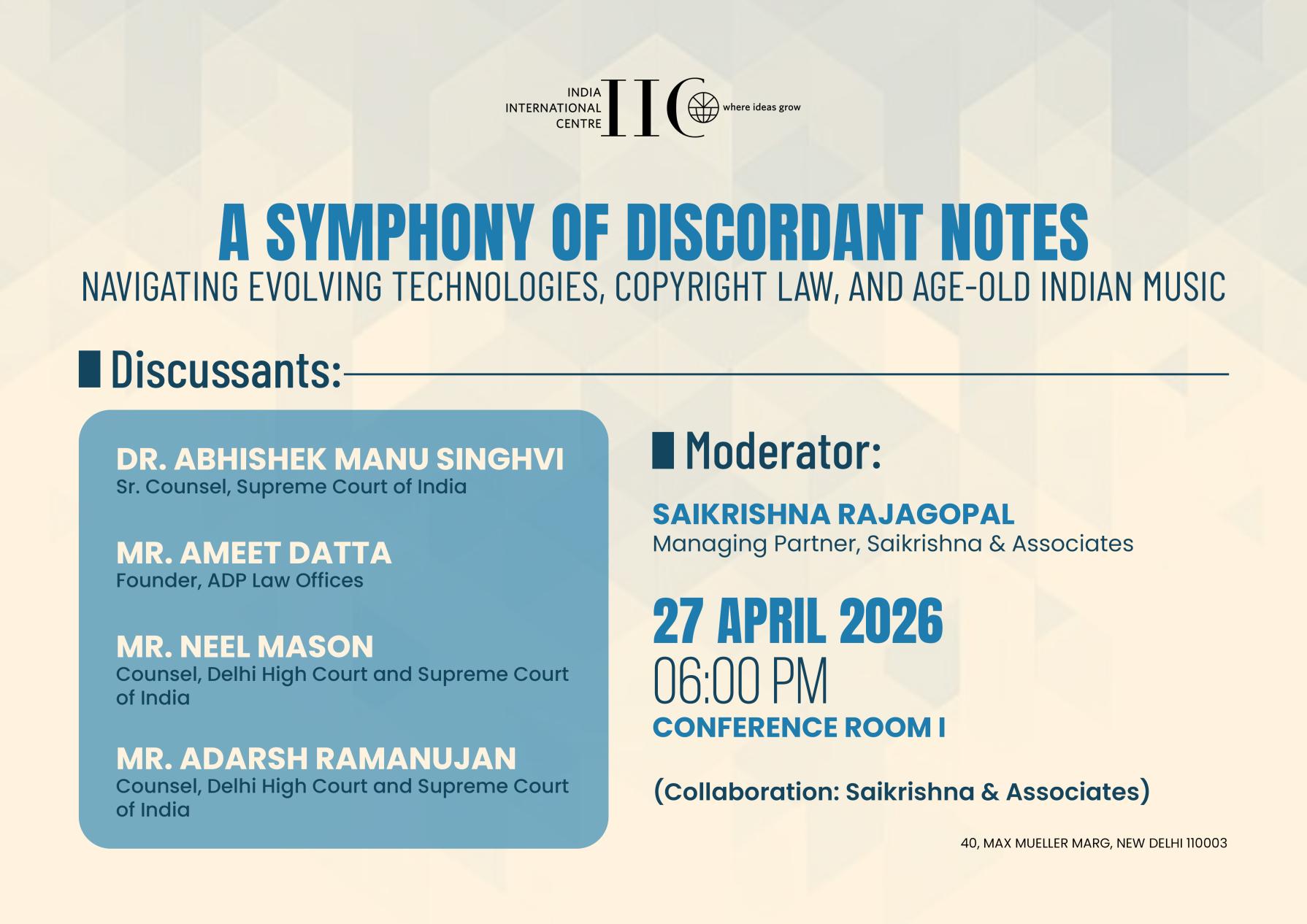 CANCELLED- A Symphony of Discordant Notes: Navigating Evolving Technologies, Copyright Law, and Age-Old Indian Music