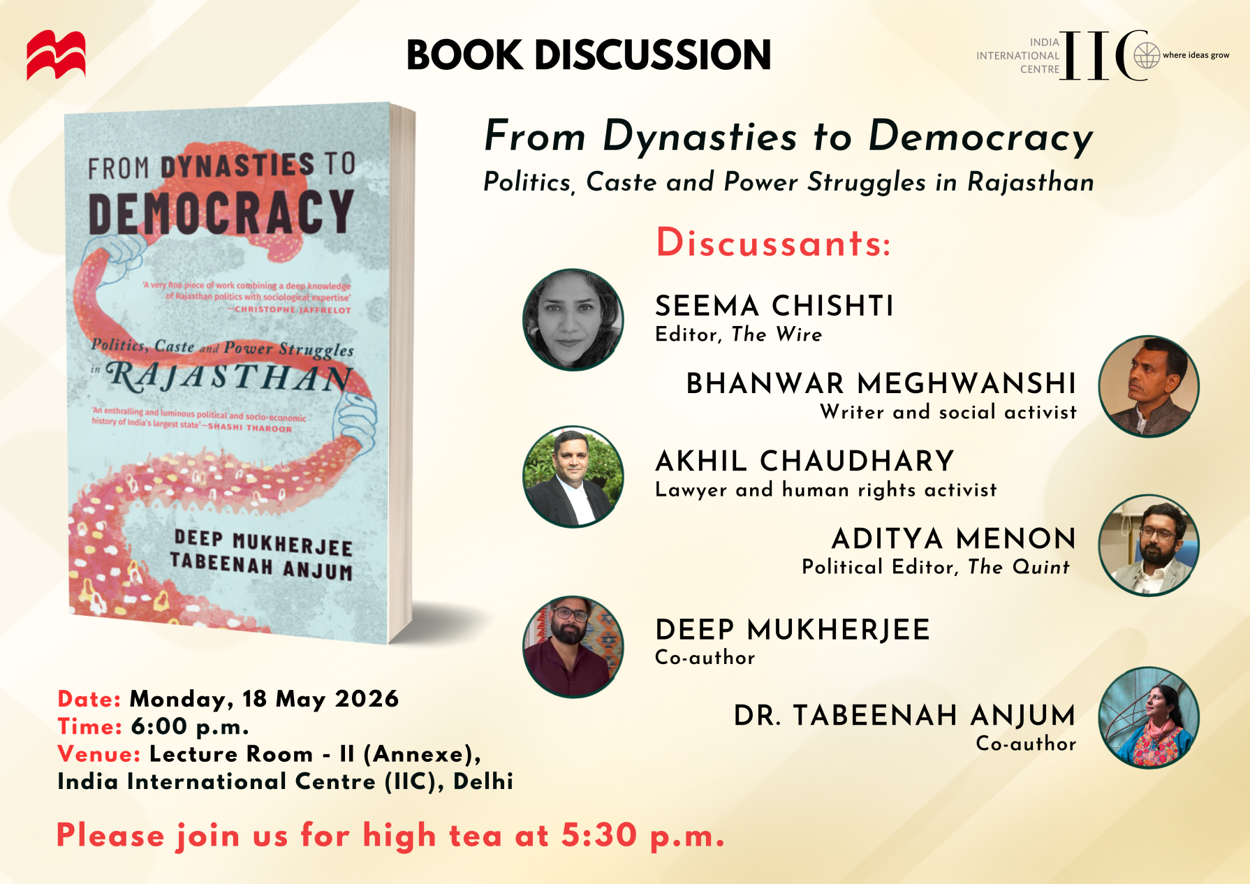 BOOK DISCUSSION GROUP  From Dynasties to Democracy: Politics, Caste and Power Struggles in Rajasthan 