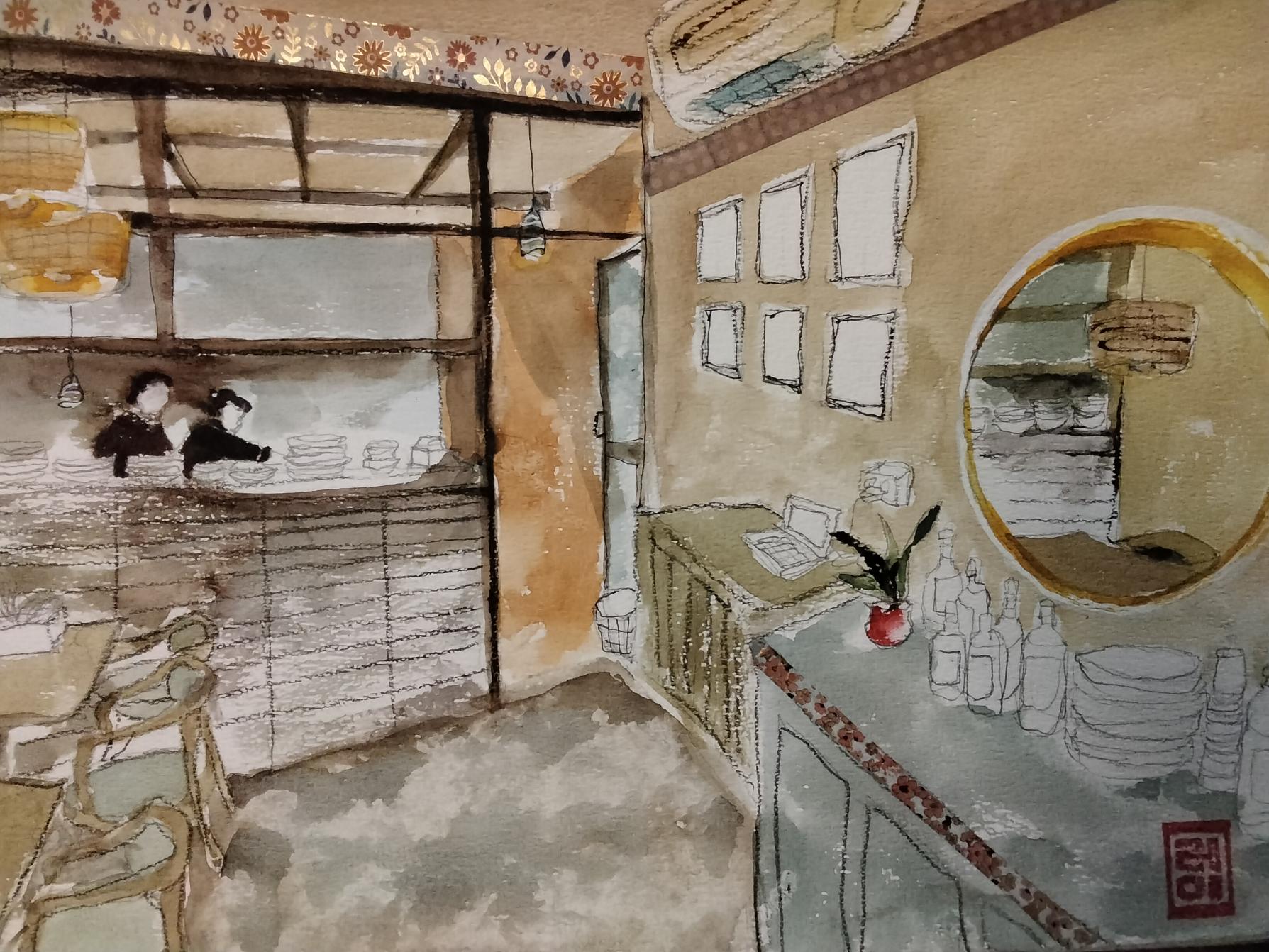 <span>Exhibition-Cafe Decking By Anupriya Roy, watercolour artist,</span>
