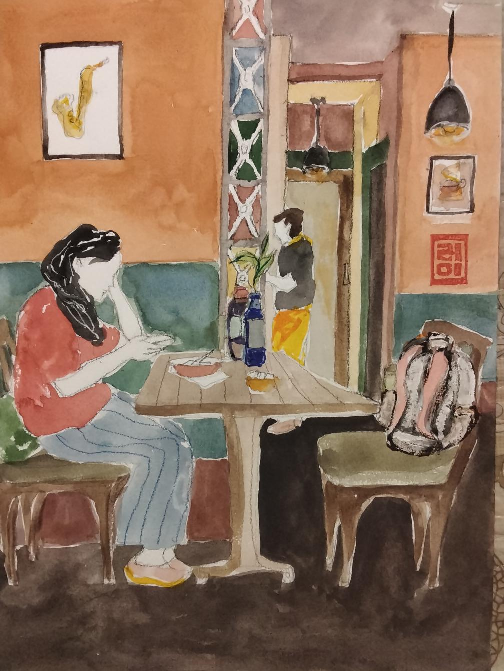 <span>Exhibition-Cafe Decking By Anupriya Roy, watercolour artist,</span>
