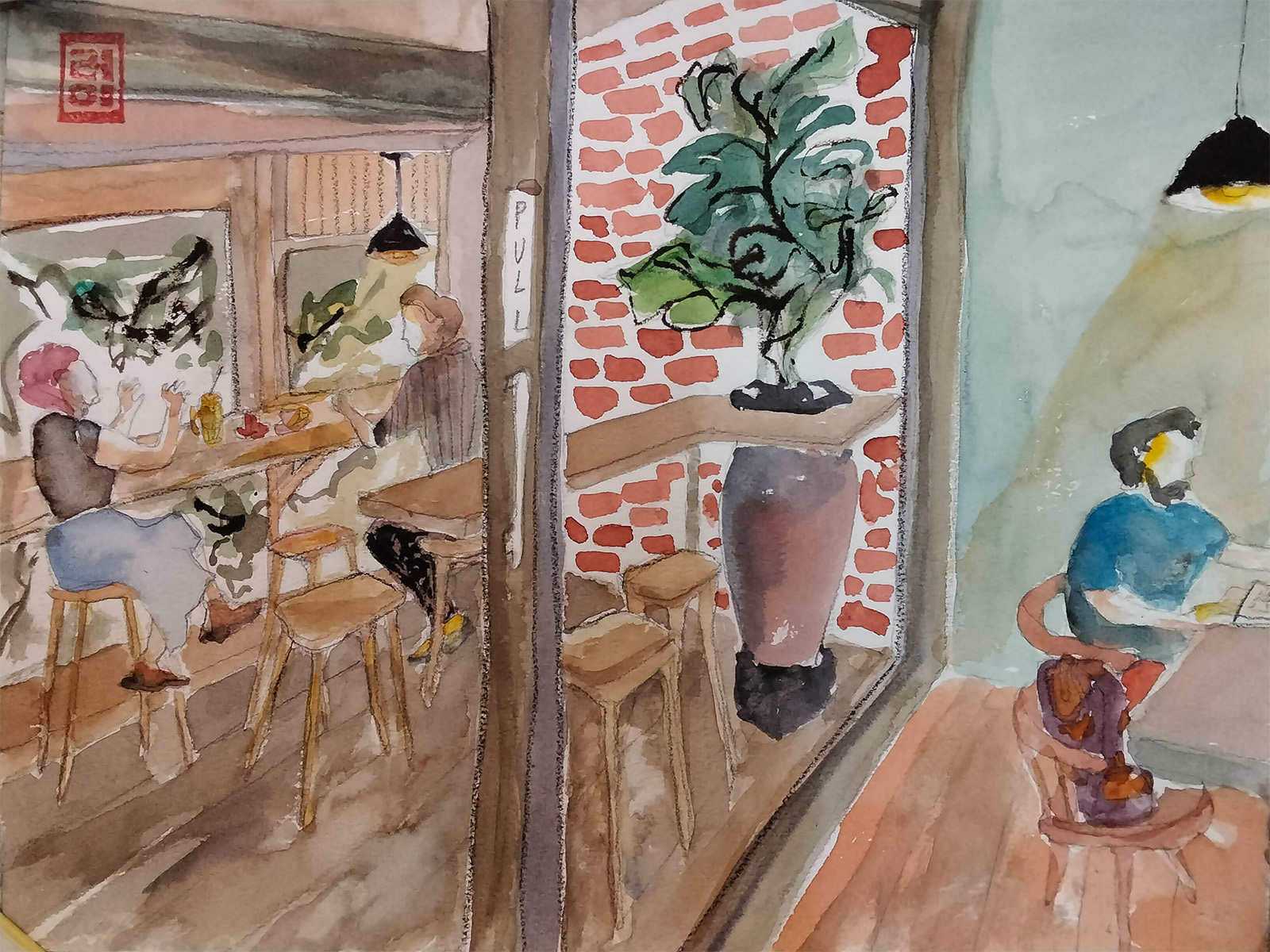 Exhibition-Cafe Decking By Anupriya Roy, watercolour artist,