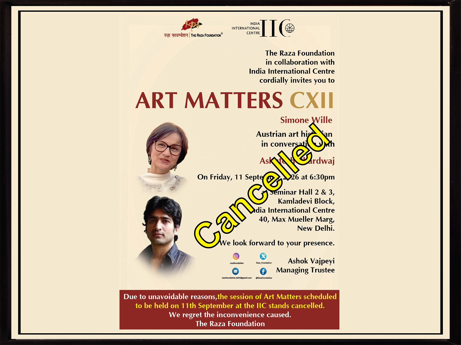 <span>   CANCELLED- ART MATTERS</span>
