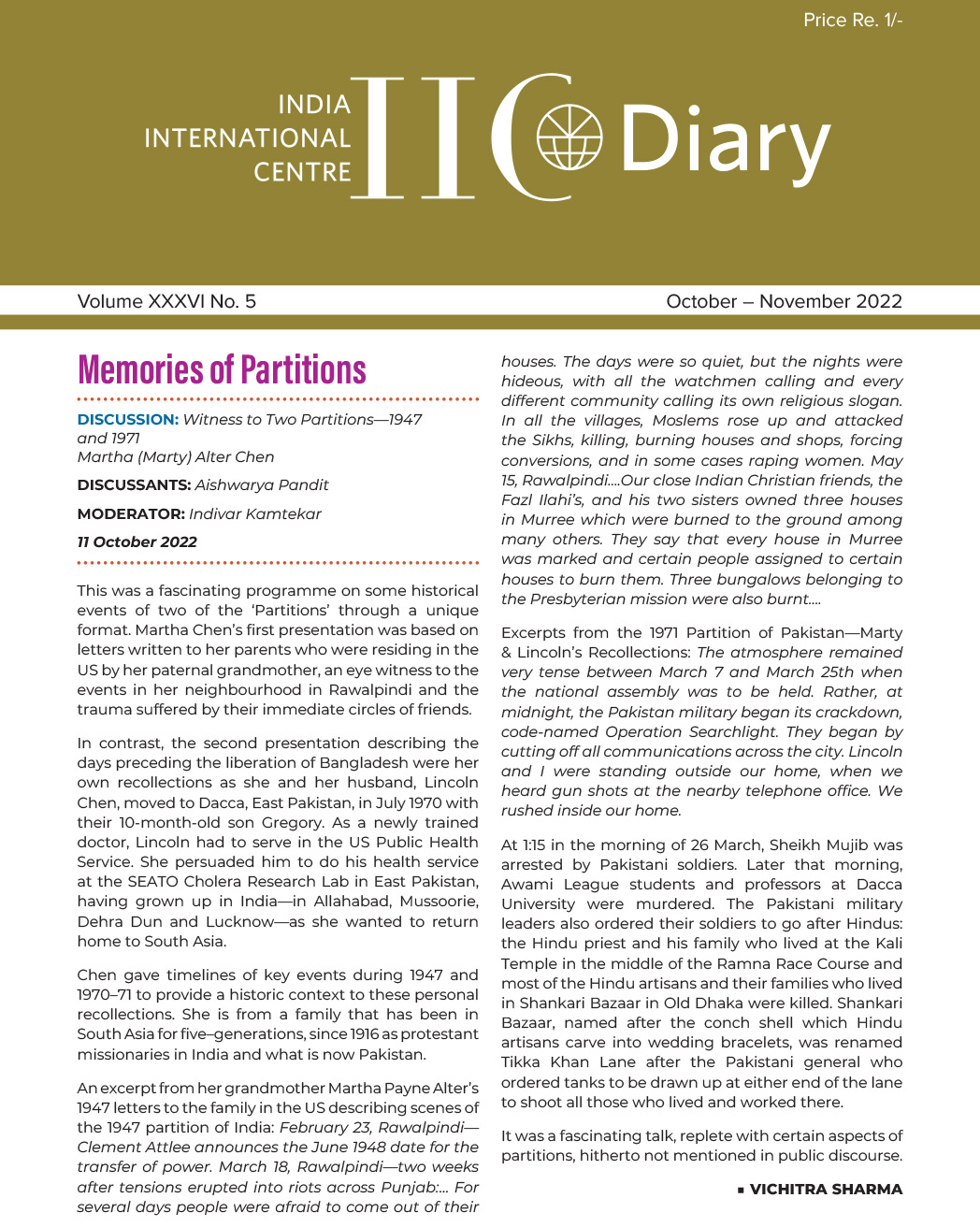 IIC Diary (October-November 2022)