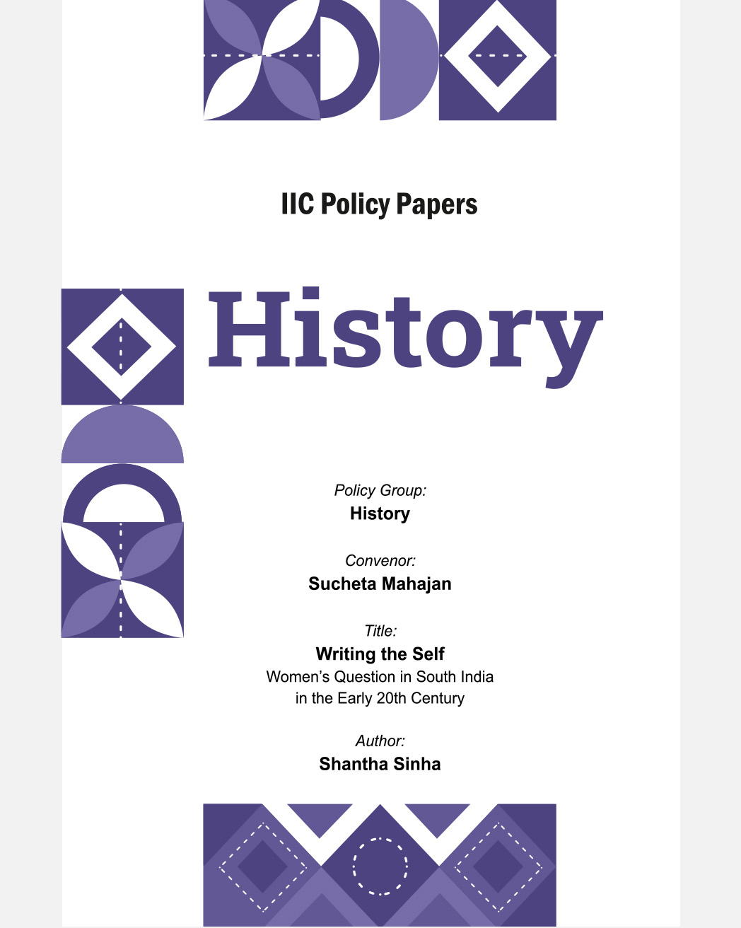 Writing the Self: Women's Question in South India in the Early 20th Century (Policy Group: History)