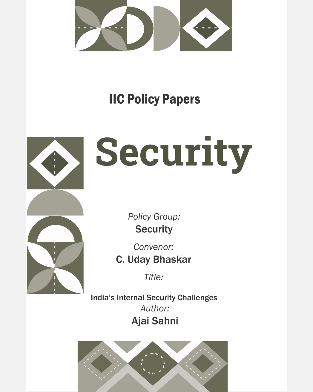 India's Internal Security Challenges (Policy Group: Security)